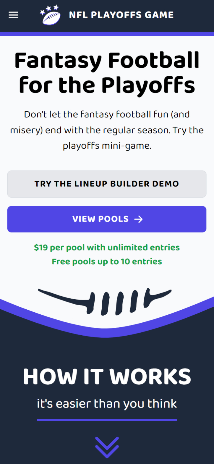 Playoffs Game website shown on a mobile screen