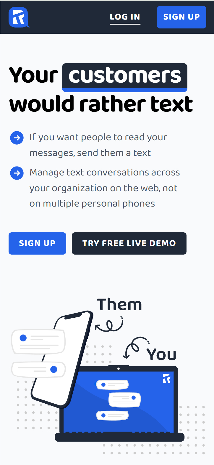 Rather Text website shown on a mobile screen