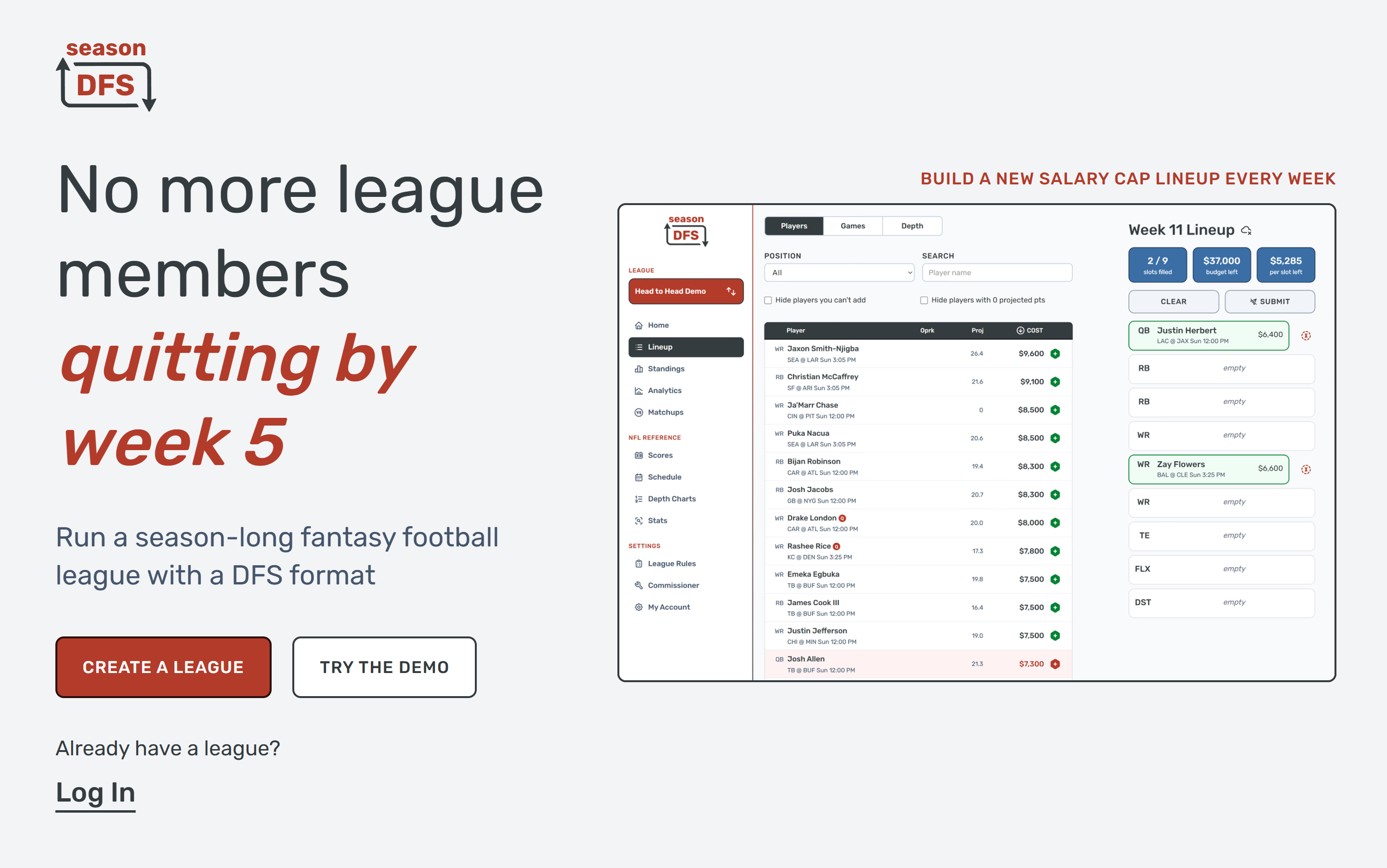 Season DFS website shown on a laptop screen