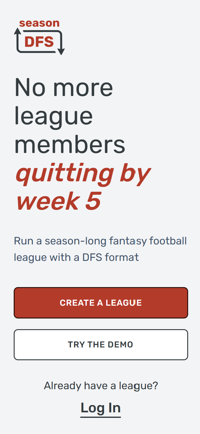 Season DFS website shown on a mobile screen
